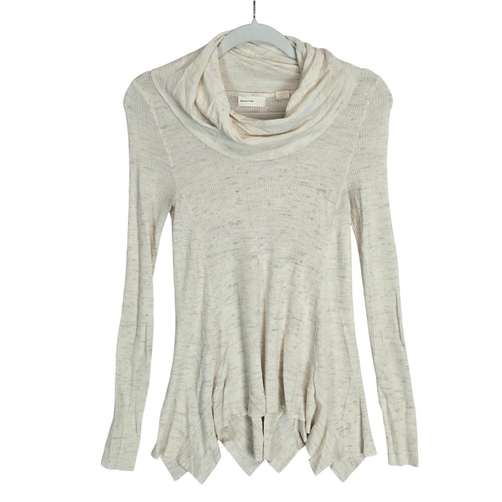 Sleeping on Snow Tunic Sweater Cream Cowl Neck Asymmetric M Fairy Sharkbite Hem